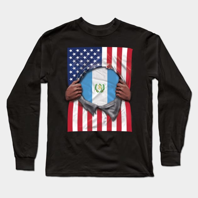 Guatemala Flag American Flag Ripped - Gift for Guatemalan From Guatemala Long Sleeve T-Shirt by Country Flags